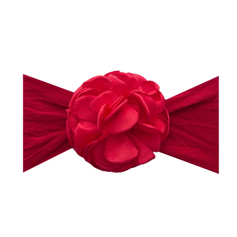 SILK RUFFLE FLOWER HEADBAND: red