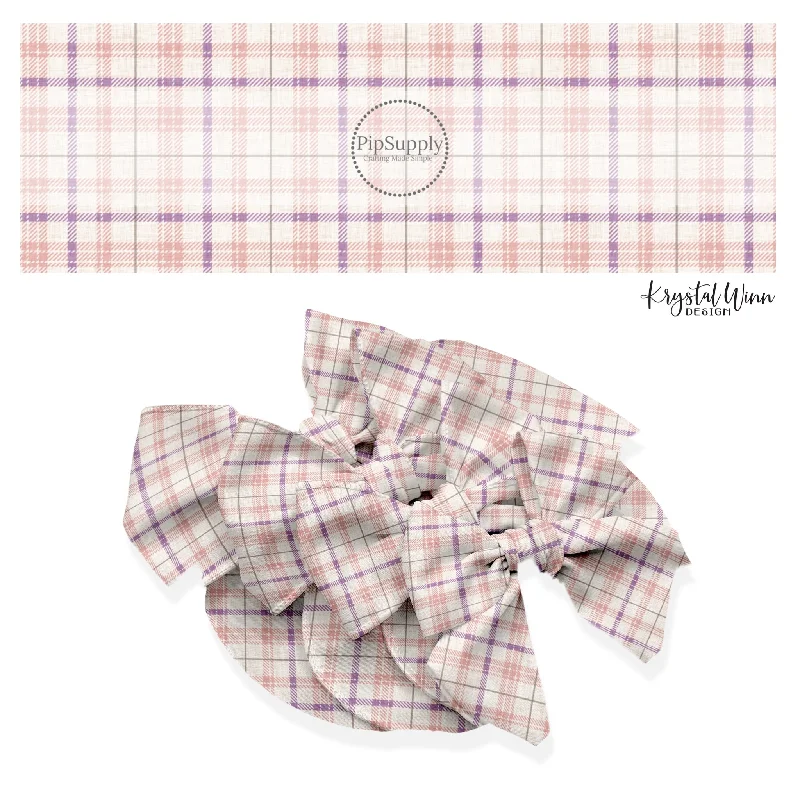 Dusty Pink Lilac Plaid Hair Bow Strips