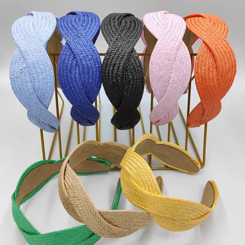 Wholesale Solid Color Grass Woven Wide Edge Hair Bands