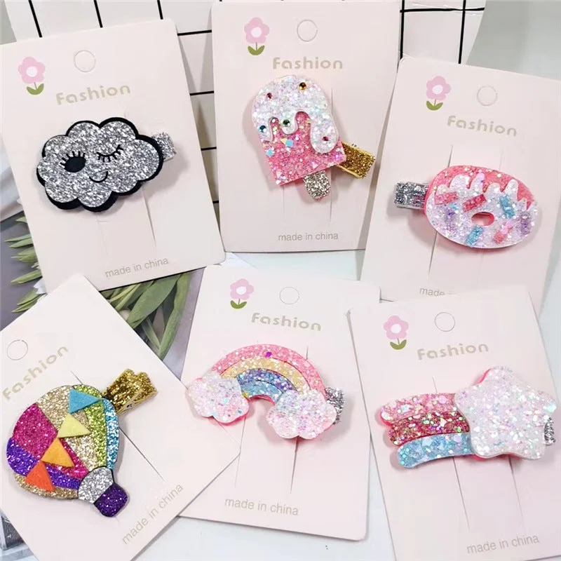 Wholesale Glitter Kids Glitter Rainbow Hair Clips