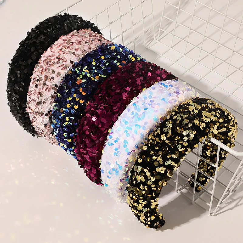 Wholesale Sequin Sponge Wide Edge Hair Hoop