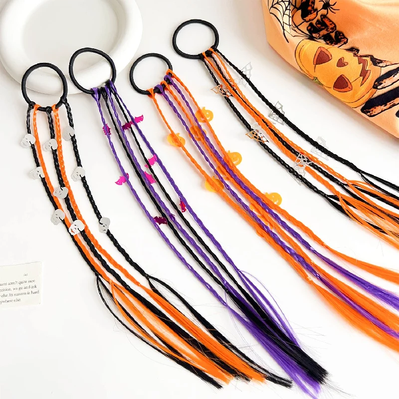 Wholesale Halloween Colored String Pumpkin Bat Braided Cartoon Hairband