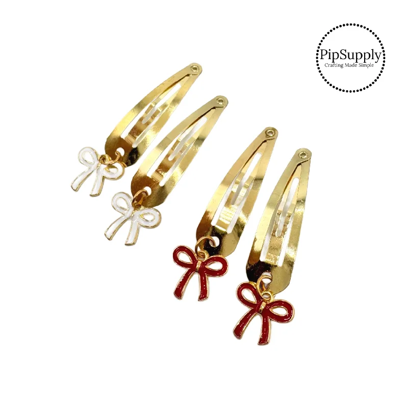 Dangling Holiday Bow Snap Clips - Set of 2