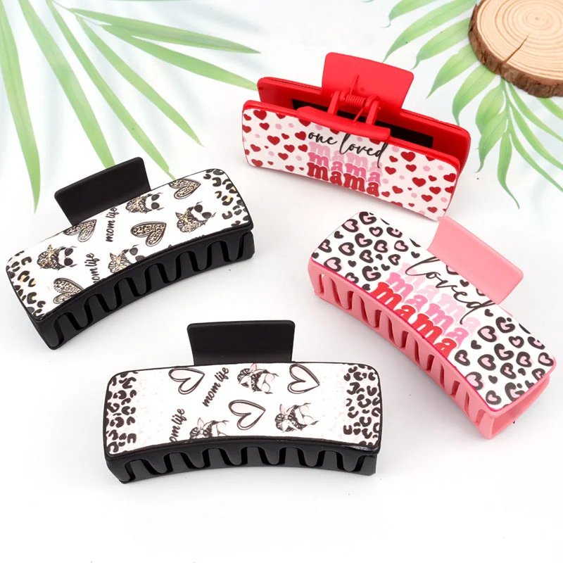 Wholesale Mother's Day Retro Pink Love Leopard Print Plastic Hair Clips