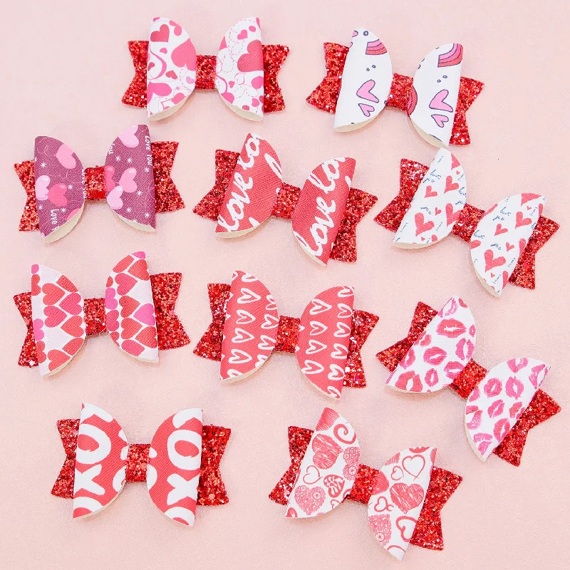 Wholesale Valentine's Day Love Letter Printing Pattern Bow Knots Fabric Hair Clip