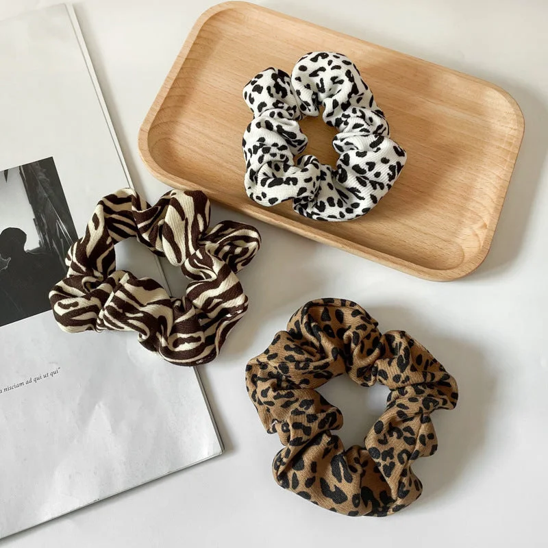 Wholesale Cow Leopard Vintage Fabric Hair Scrunchies