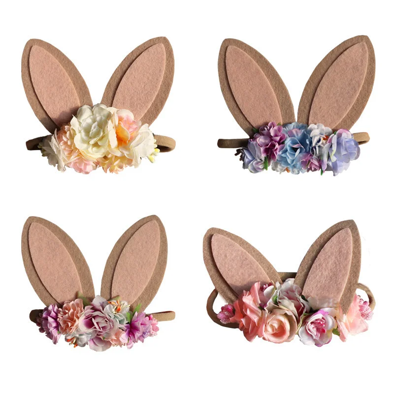 Wholesale Easter Bunny Ears Super Soft No Trace Nylon Headbands For Kids