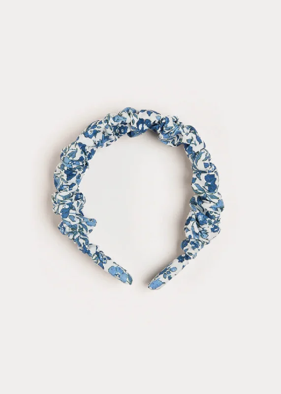 Daphne Floral Print Scrunchie Headband in Blue