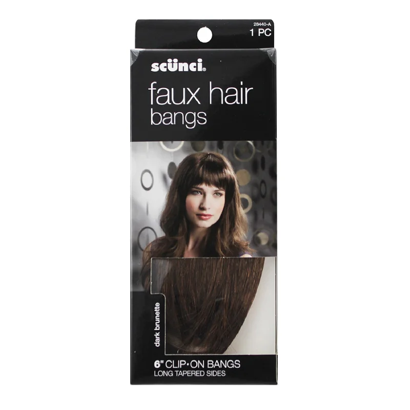 Scunci Faux Hair Clip on Bangs Dark Brunette 6"