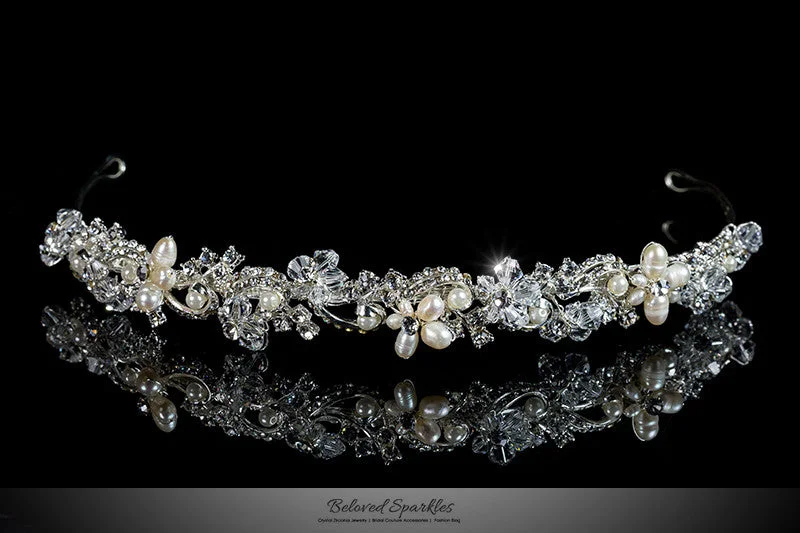 Eva Floral Cream Pearl Silver Headband | Swarovski Crystal