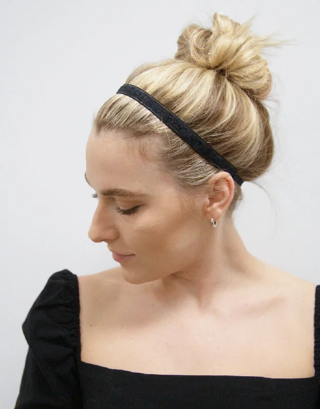 Black Scroll Solid - Skinny Headband