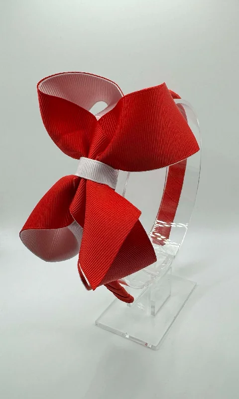 4.5 Inch Bow Alice Band - Red & White