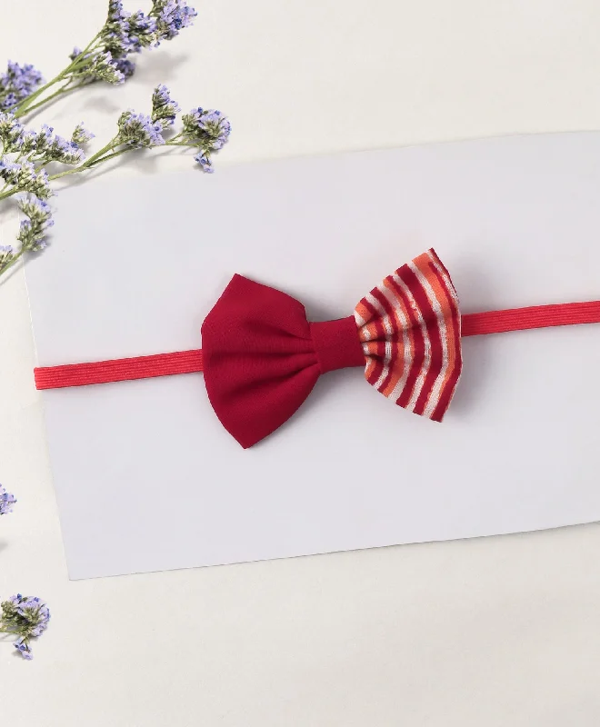 Double Print Striped Bow Headband - Red