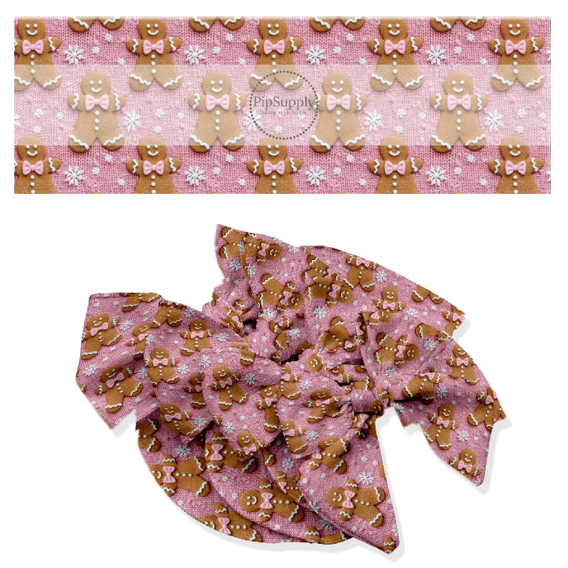 Pink Sweater Gingerbread Hair Bow Strips