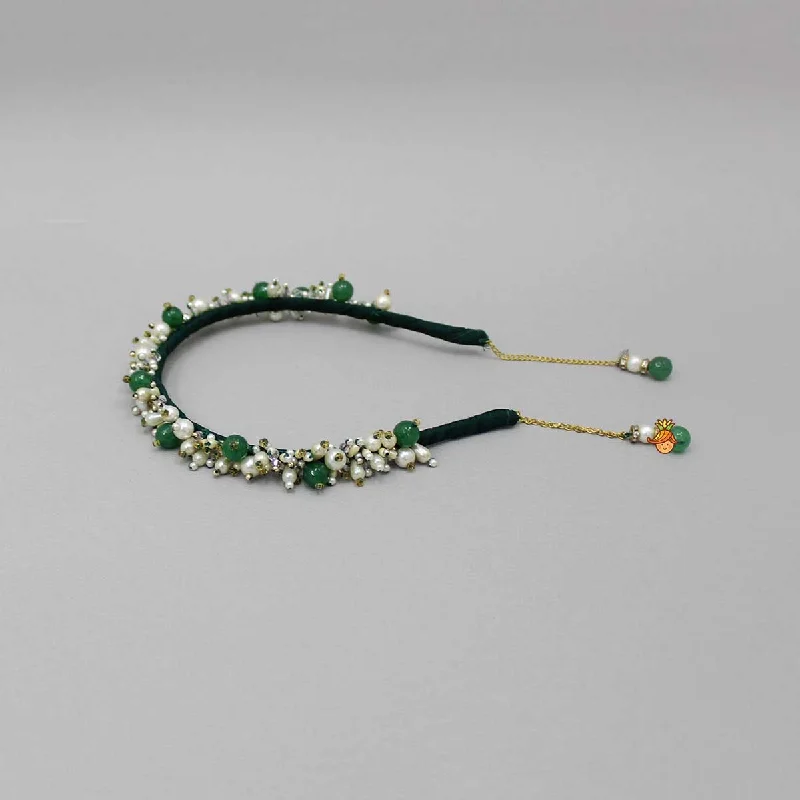 Embroidered Chain Green Hair Band