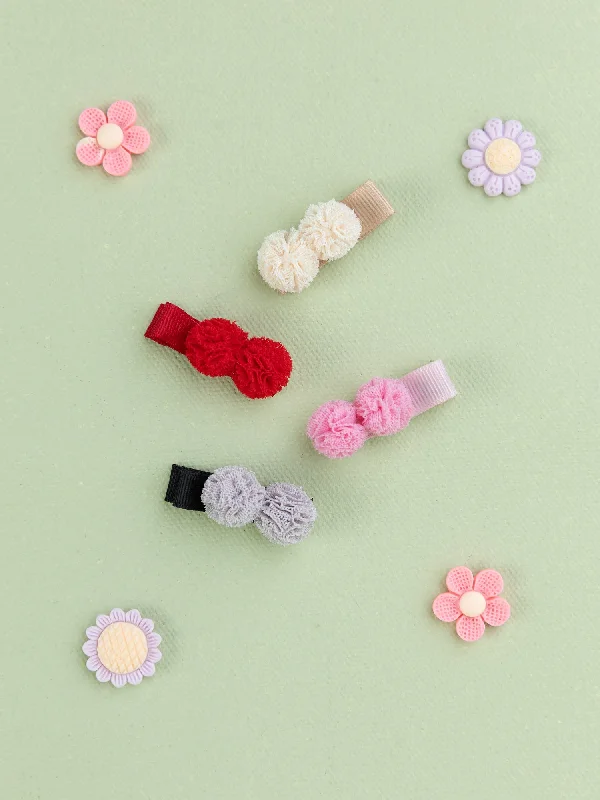 Mini Pom Pom Alligator Hair Clips- Off White, Red, Pink and Gray