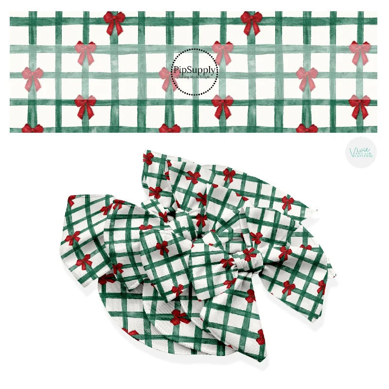 Christmas Bow Gingham Hair Bow Strips