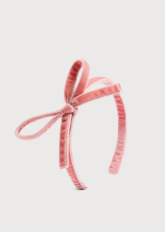 Velvet Hairband with Thin Pink Bow