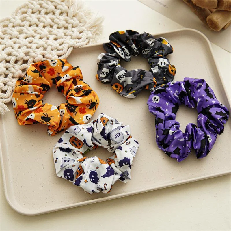 Wholesale of Halloween Skeleton Women's Fabric Hair Scrunchies