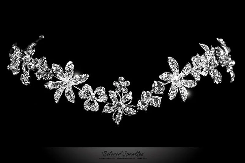 Loretta Flower Forehead Silver Headband | Swarovski Crystal