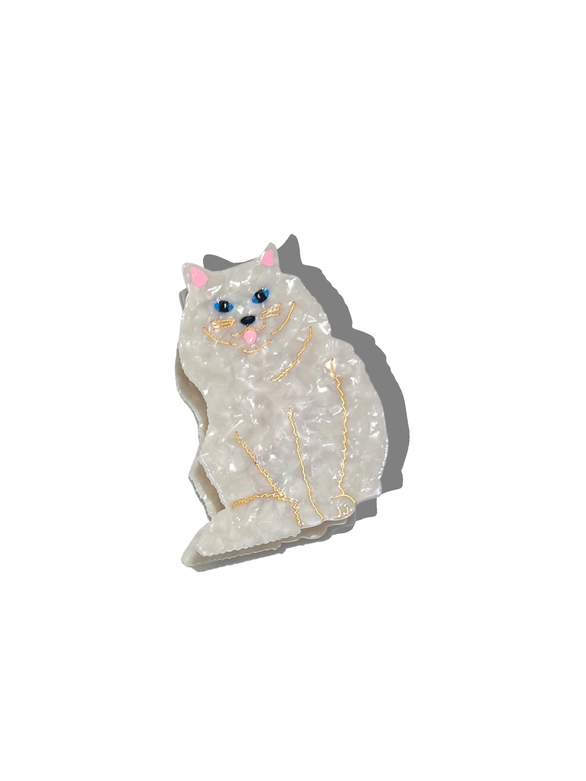 Hand Painted Persian Cat Claw Hair Clip in White