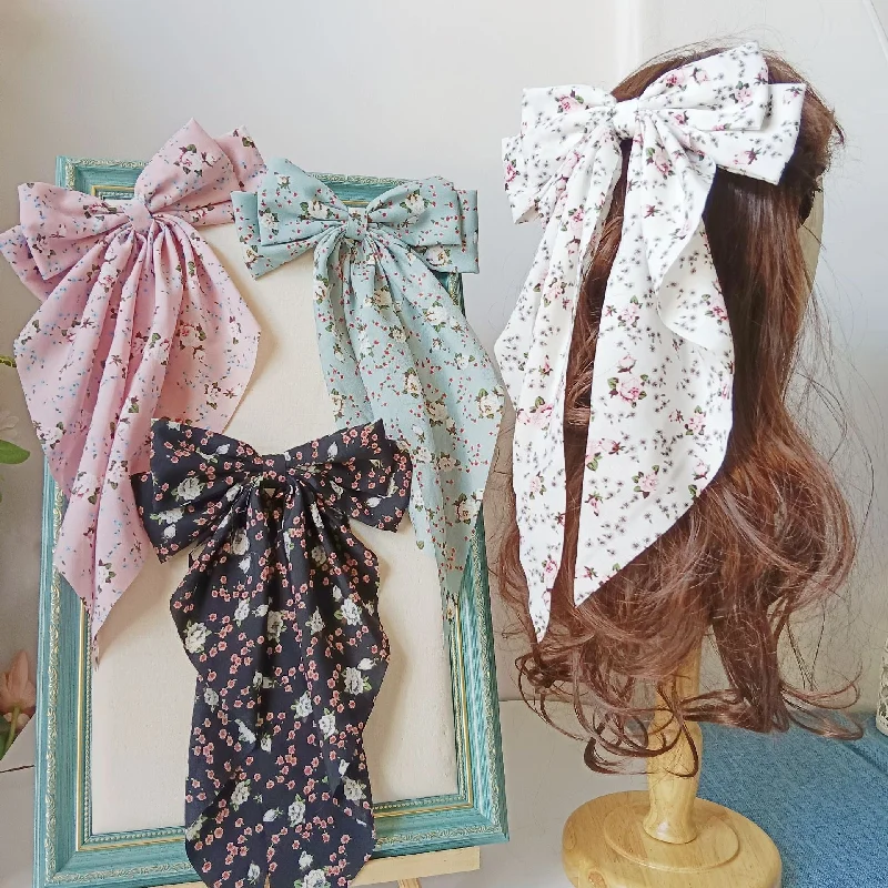 Wholesale Fabric Floral Scarf Ribbon Bow Spring Clip