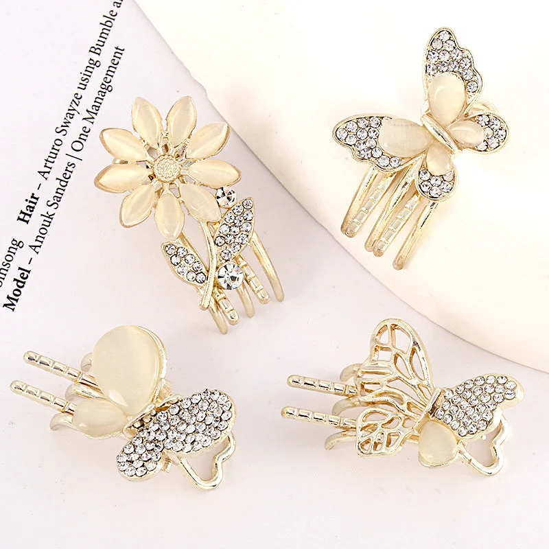 Wholesale Opal Flower Butterfly Rhinestone Hair Clips