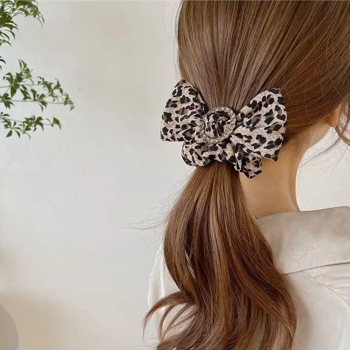 Wholesale Leopard Print Bow Fabric Hair Tie