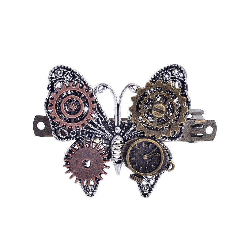 Wholesale Steampunk Gear Alloy Butterfly Spring Clip Hairpin