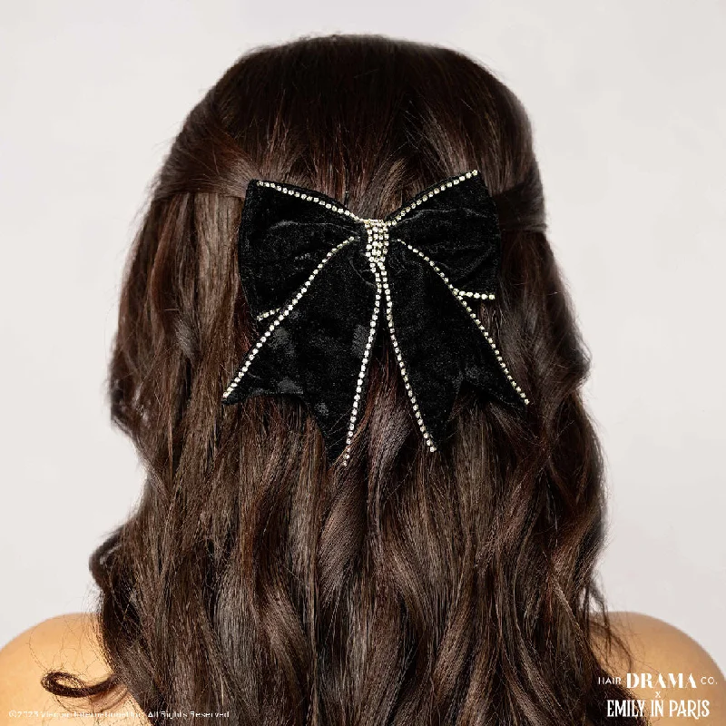 HDC x Emily in Paris Dazzling Noir Velvet Hair Bow Barrette Clip - Black