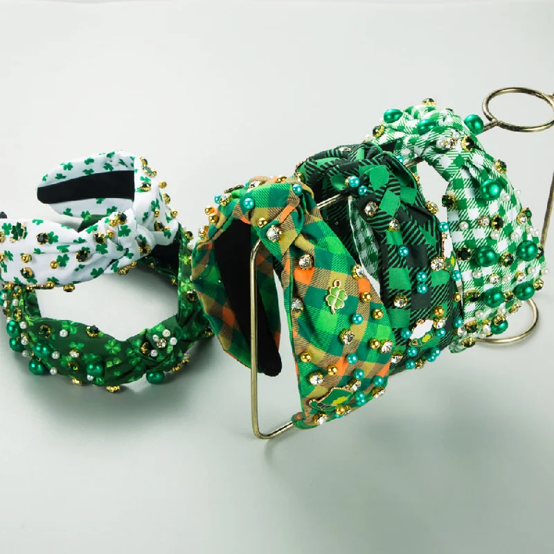 Wholesale St. Patrick's Day Plaid Fabric Diamond Headband