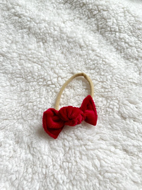 Nylon Headband - Ribbed Velvet Holiday Red