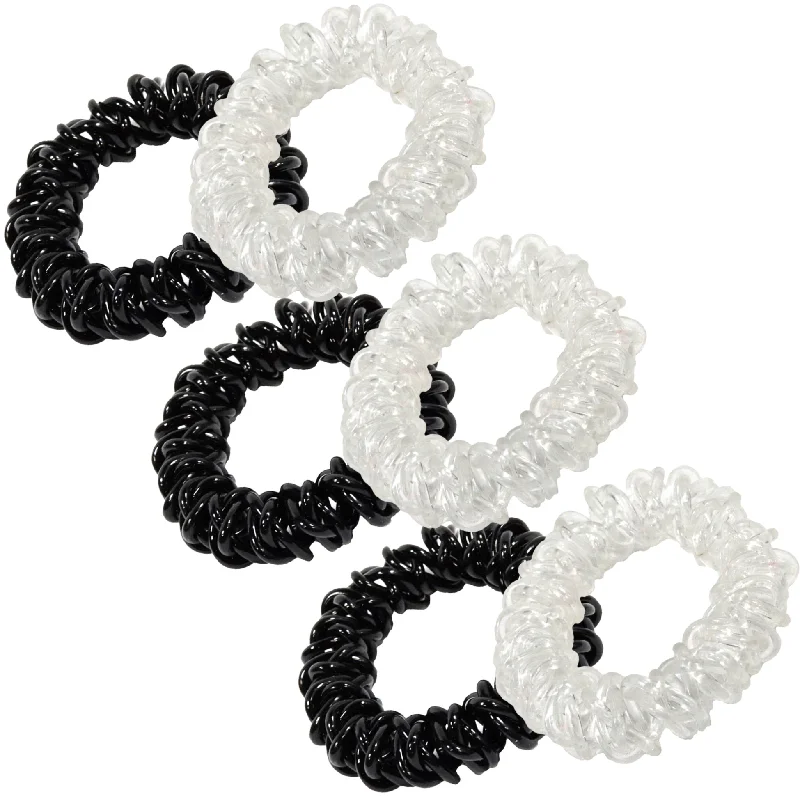 Black and Clear Spiral Hair Ties - 6 Pack