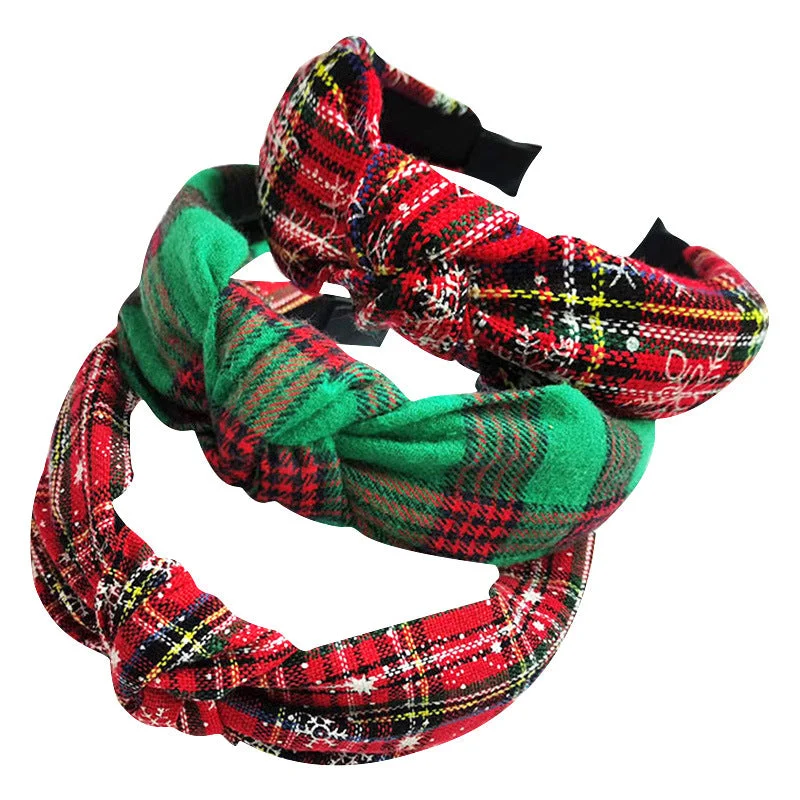 Wholesale Christmas Series Plaid Bow Cloth Headband