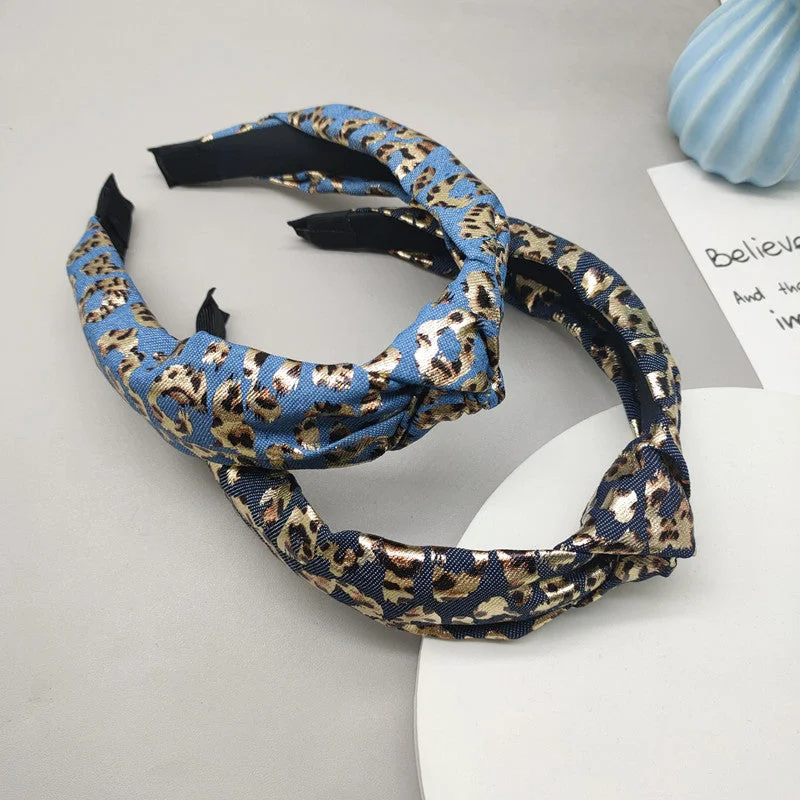 Wholesale Wide-brimmed Denim Retro Leopard Print Headband