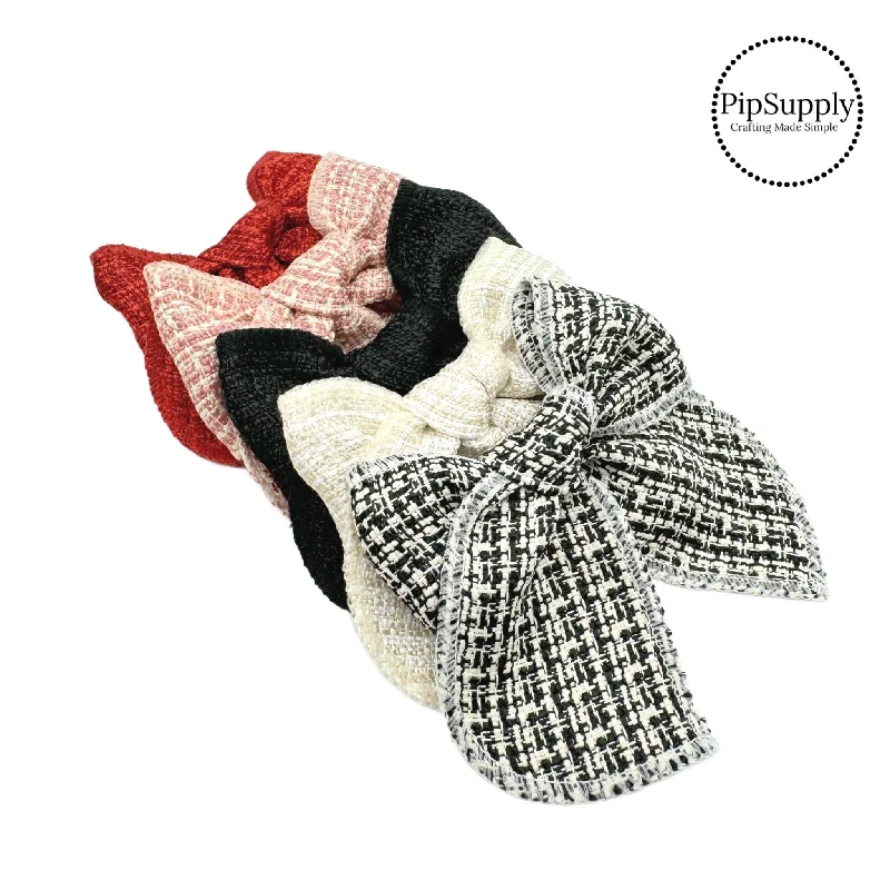 Soft Holiday Tweed Tied Hair Bows w/Clip