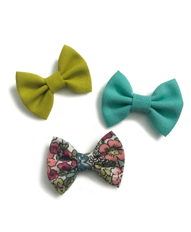 Mini Bow Alligator Clips - Green & Blue