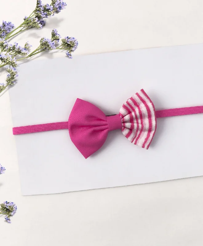 Double Print Striped Bow Headband - Pink