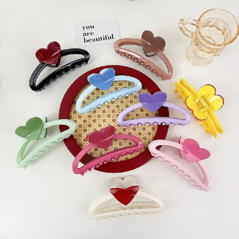 Wholesale Resin Hollow Out Half Circle Heart Color Matching Hair Clip