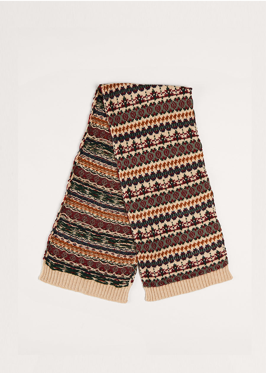 Fair Isle Knitted Scarf in Camel