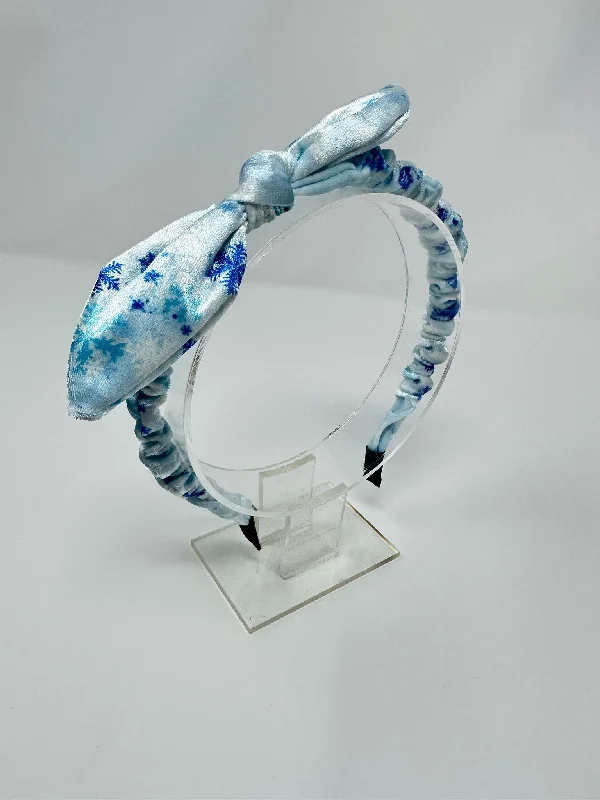 Christmas - Velvet Bunny Ear Headband - Blue Snowflake