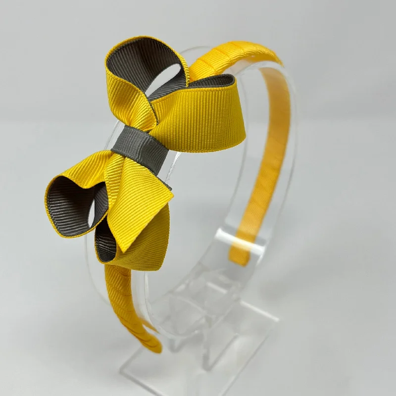 3 Inch Bow Alice Band - Yellow Gold* & Metal Grey