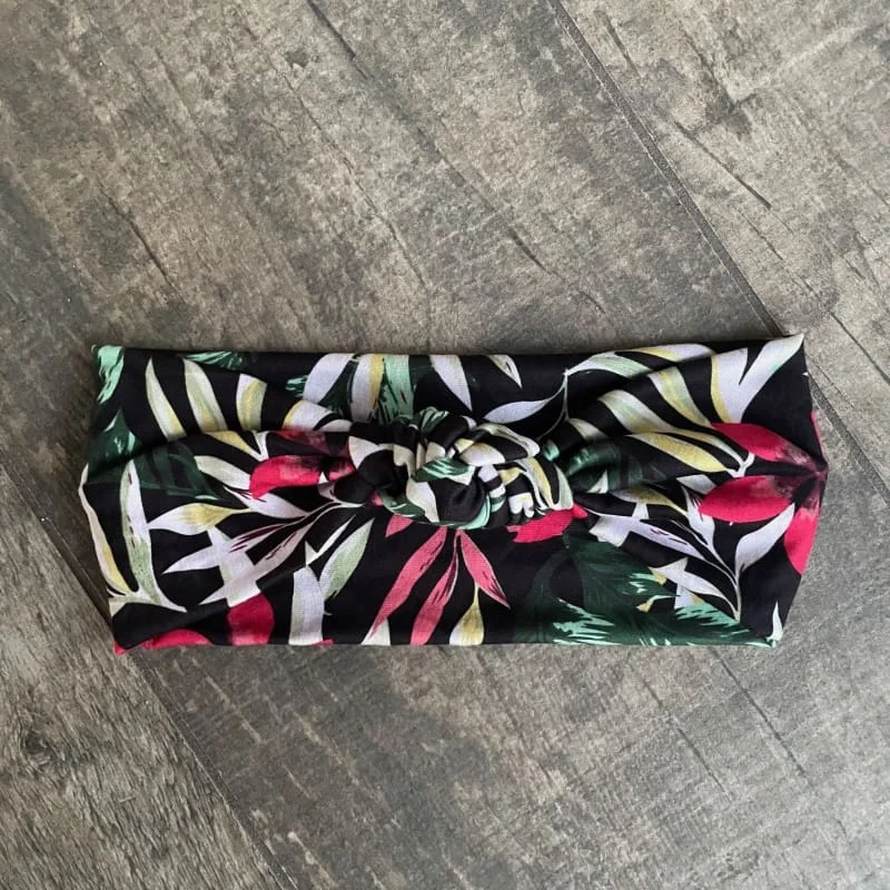 Black Floral | Adjustable Knotted Headband - Adult