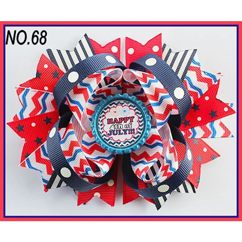 Wholesale of 10pcs US Independence Day Flag Series Double Layer Bow Fabric Hair Clips