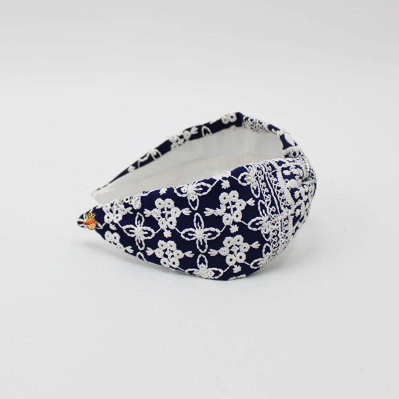 Intricate Thread Embroidered Navy Blue Hair Band