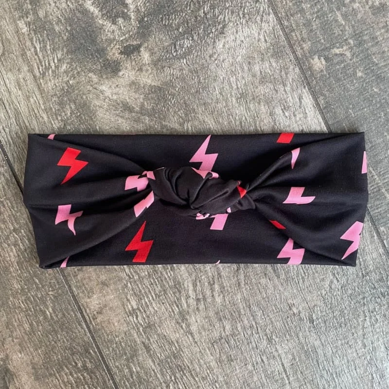 Pink Lightning Bolts | Adjustable Knotted Headband