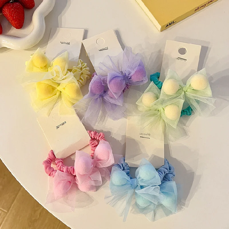 Wholesale Mesh Ball Bow Fabric Hair Scrunchies