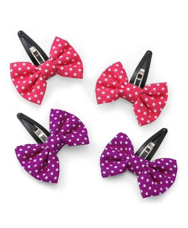 Polka Dots Tiny Bow Hair Clip Set - Pink & Purple