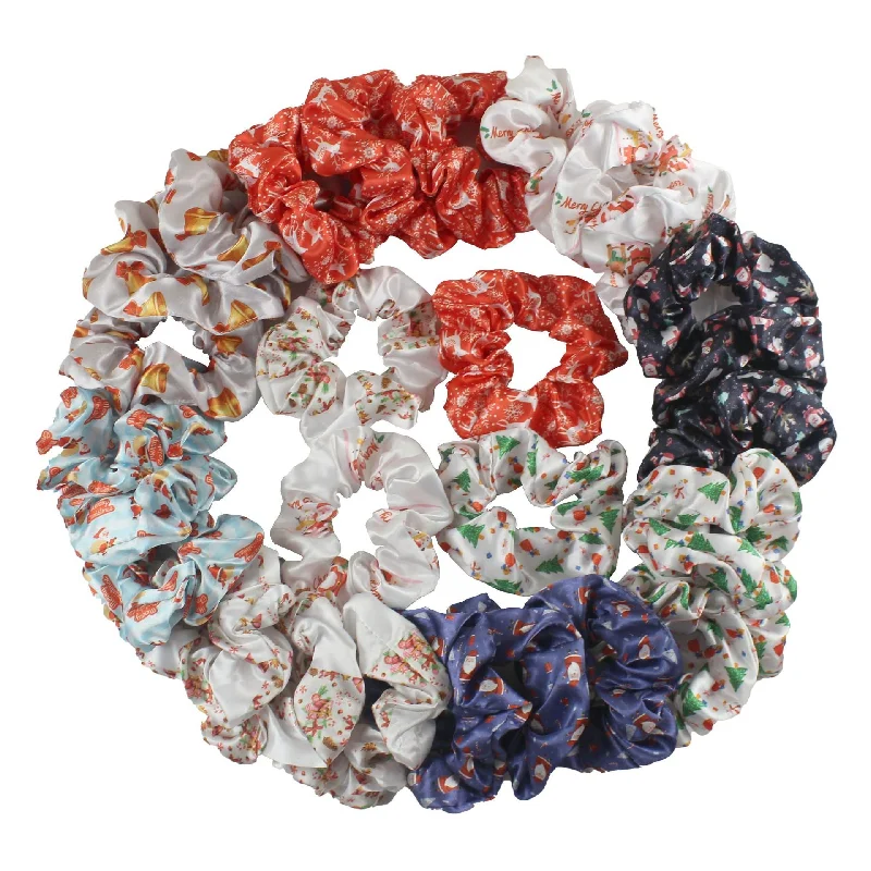 Wholesale Satin Printed Christmas Fabric Hair Tie