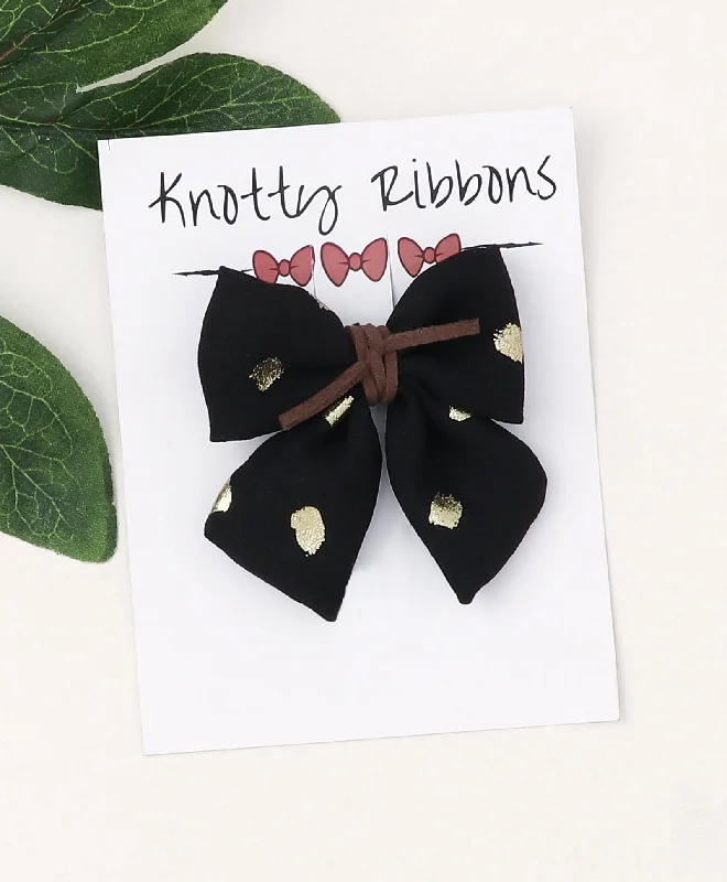 Polka Dots Sailor Bow Alligator Clip - Black